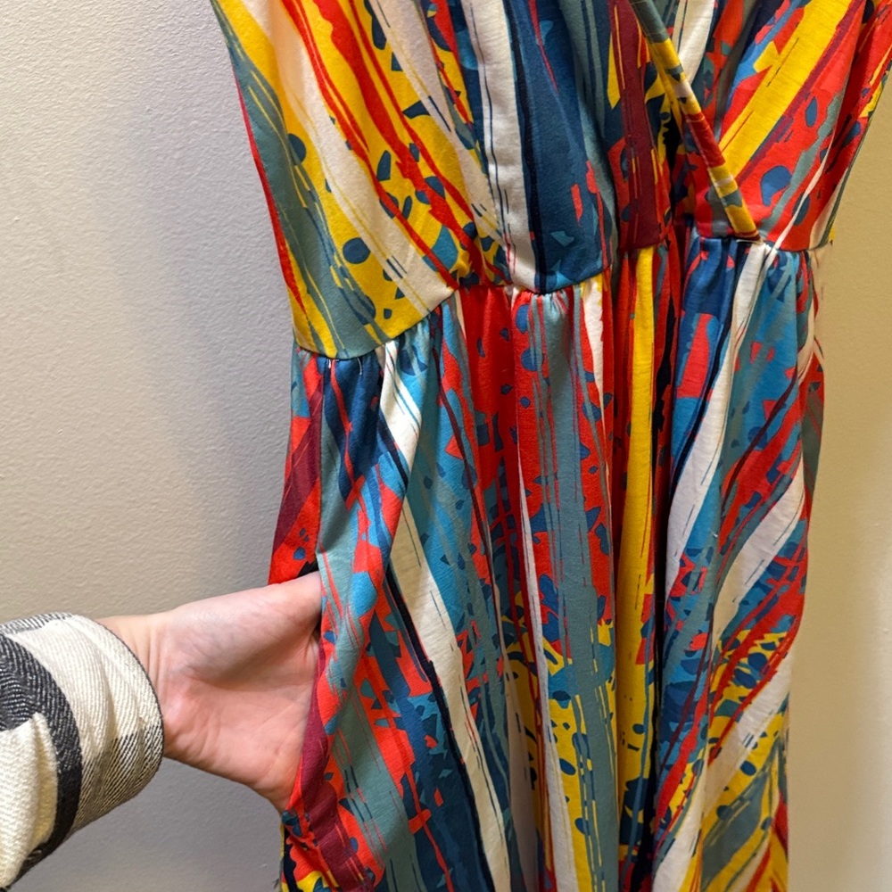Vibrant Multicolor Striped Dress with Pockets - Picture 3 of 7
